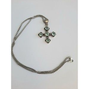 SUN Sterling Silver Blue Topaz Necklace Statement Cross Necklace